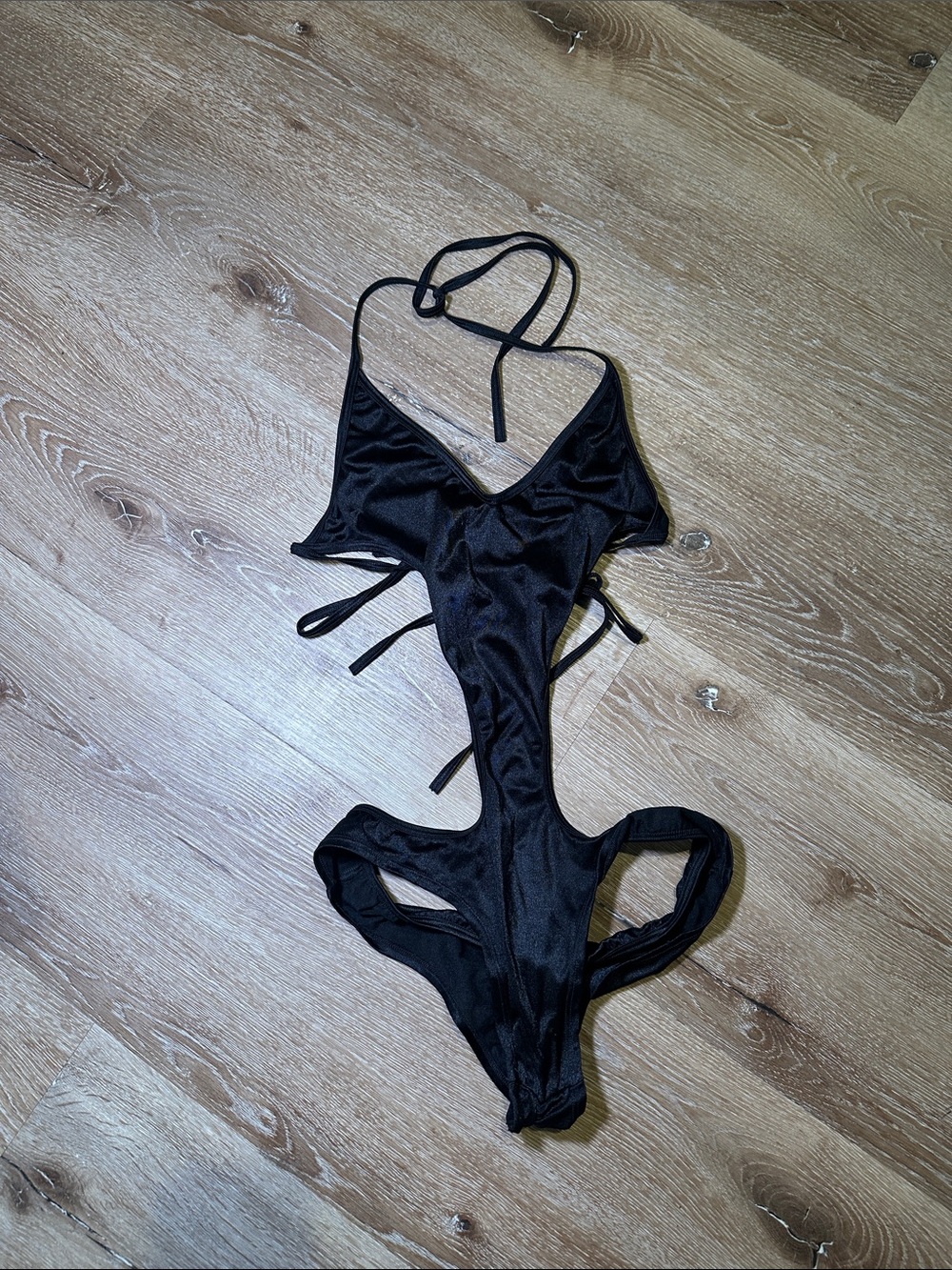 Sexy Festival Outfit Black Strappy One-Piece Bodysuit